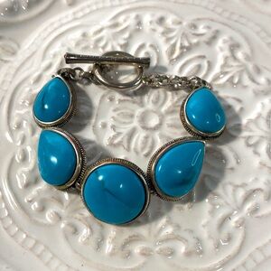 Lucky Brand Turquoise and Silver Teardrop Bohemian Artsy Bracelet Vintage